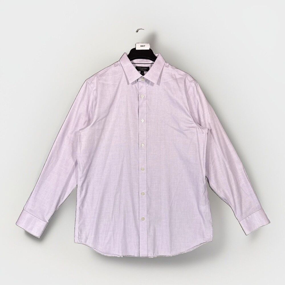 Banana Republic Mens Dress Shirt Non-Iron Standard Fit Large Purple Micro Patter